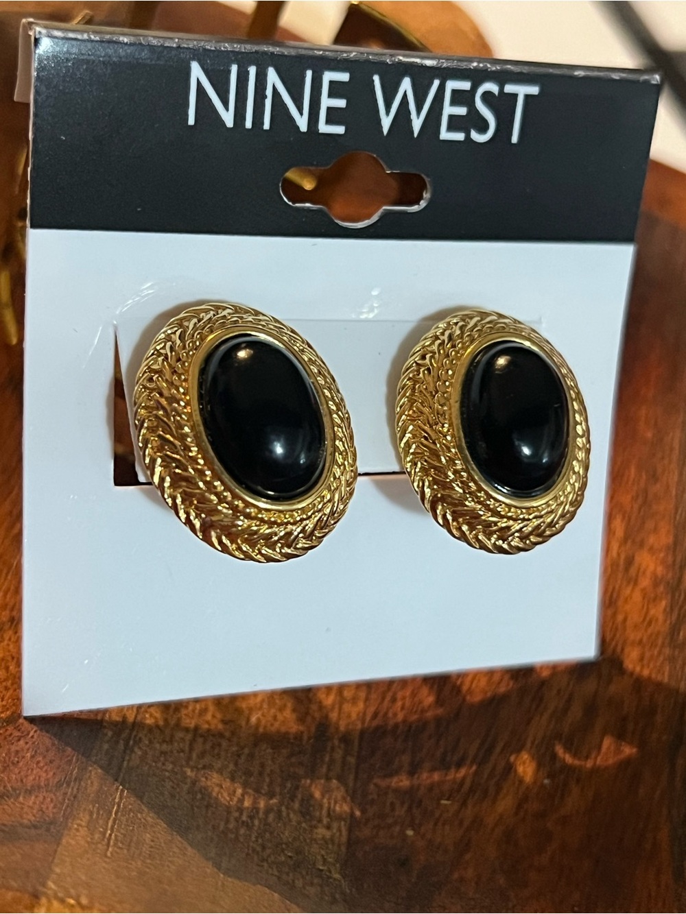 Nine West Gold-Tone Oval Earrings with Black Cabochon